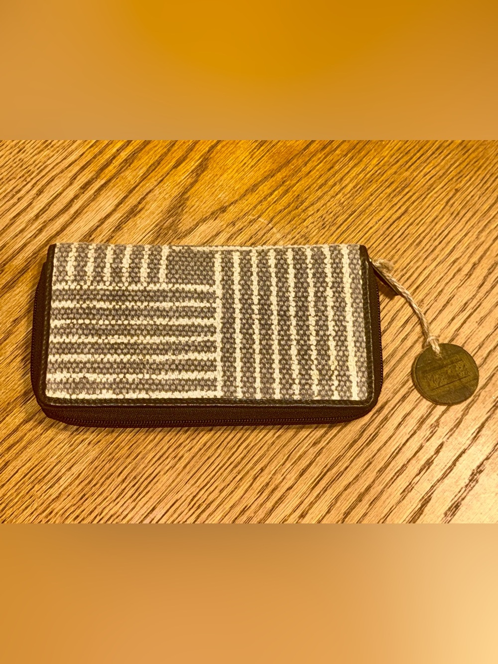 Myra Bag Southwestern Wallet Zip Around Boho Western Woven Clutch Brown Cream  C